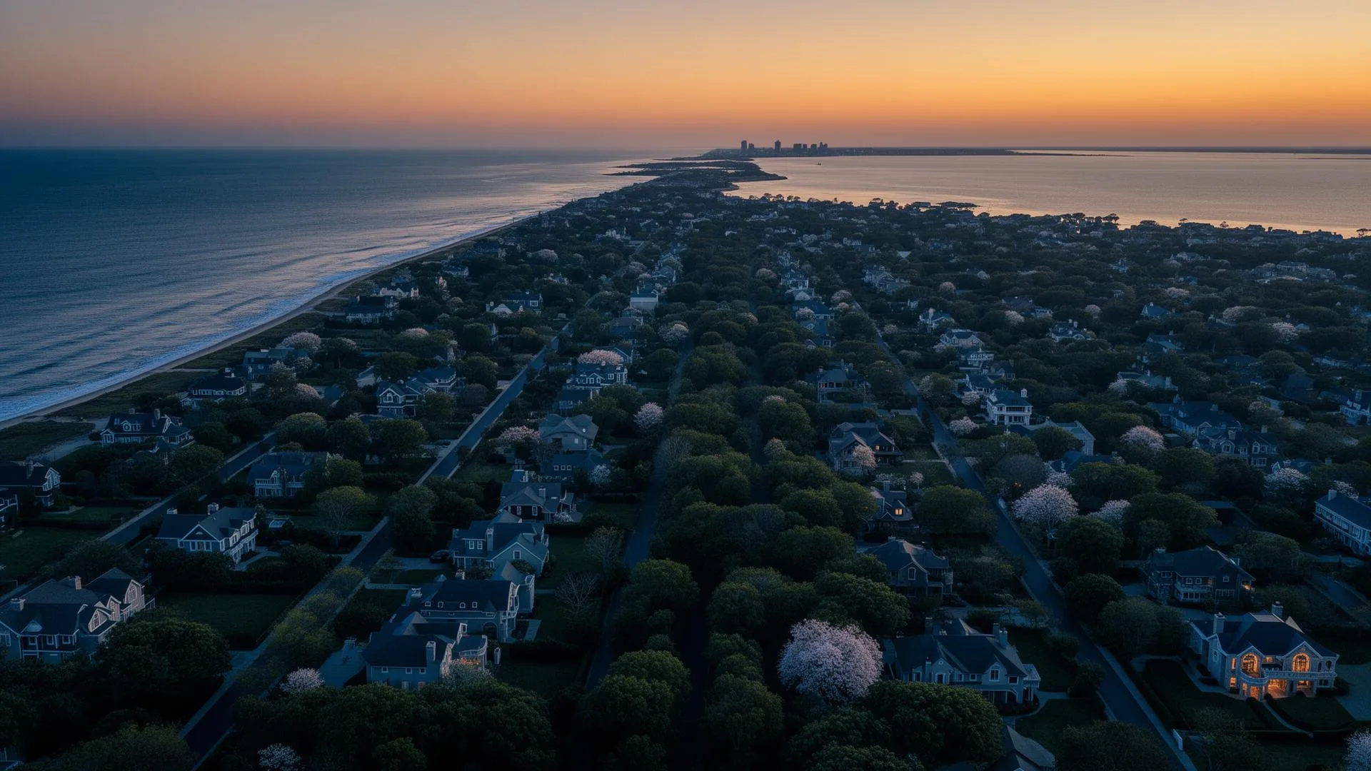 Long Island coastline at twilight