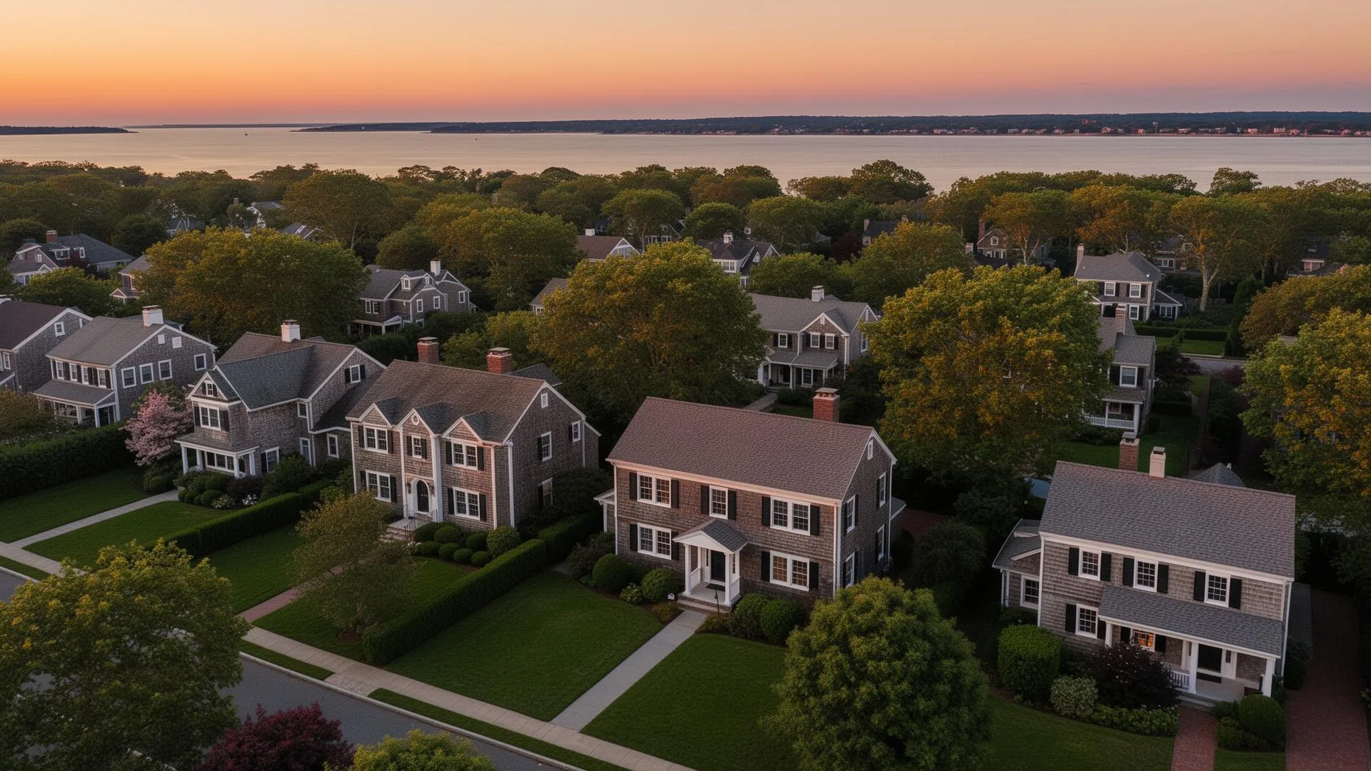Aerial view of a Long Island coastal neighborhood